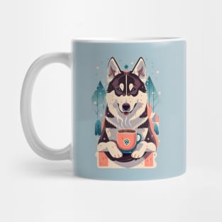 Siberian husky with cup of coffee Mug